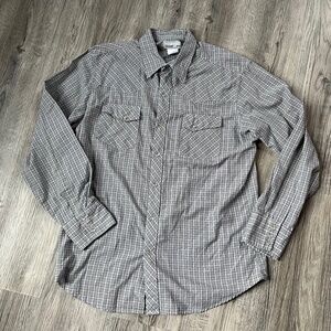 Wrangler wrancher Western Shirt Mens Large Long Sleeve Pearl Snap grey green